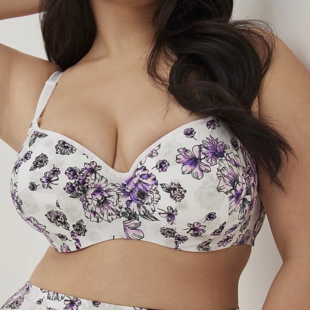 Torrid Bra Full Coverage 42DDD White Purple Balconette Underwire Back Smoothing - Picture 2 of 4